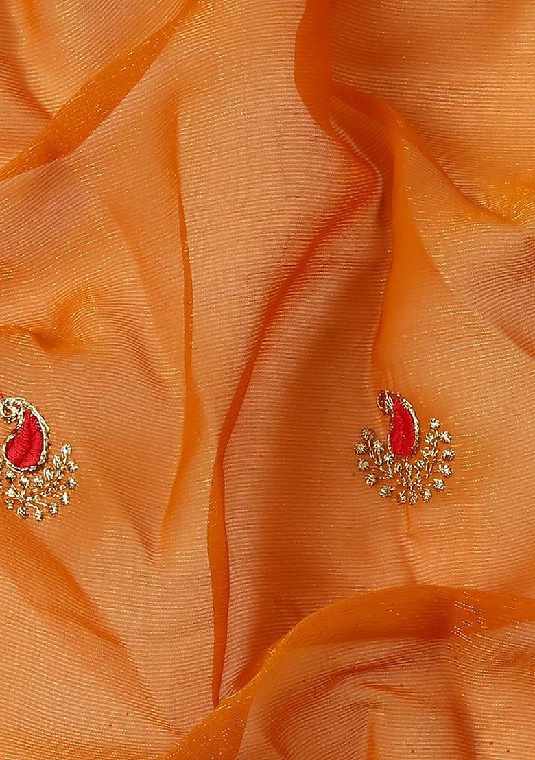 Mustard Ethnic Motifs Embroidered Zari Saree Set