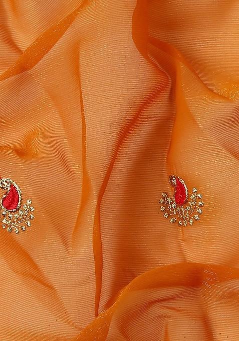 Mustard Ethnic Motifs Embroidered Zari Saree Set