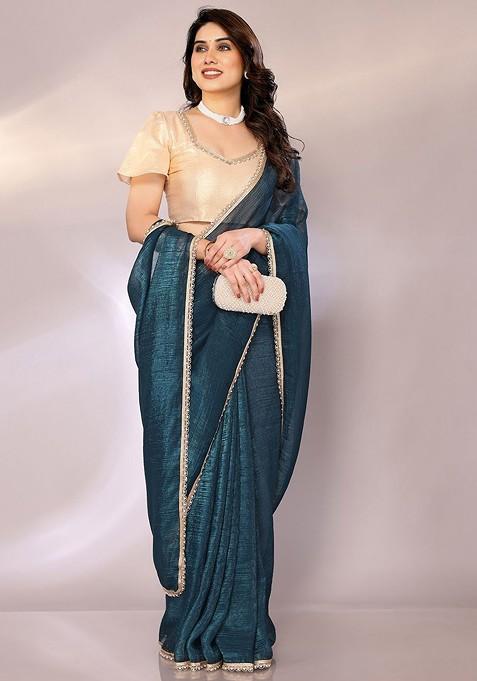 Teal Gotta Patti Saree Set