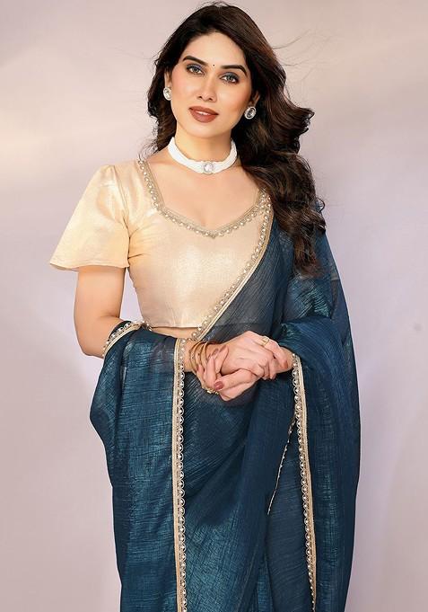 Teal Gotta Patti Saree Set