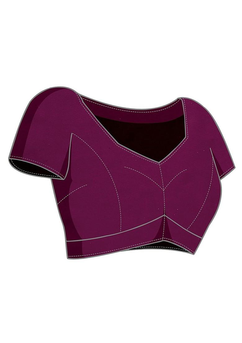 Purple Floral Print Ruffled Saree Set