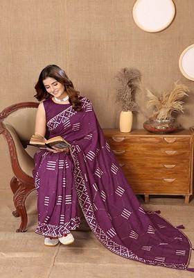 Purple Sequin Embellished Chanderi Saree Set