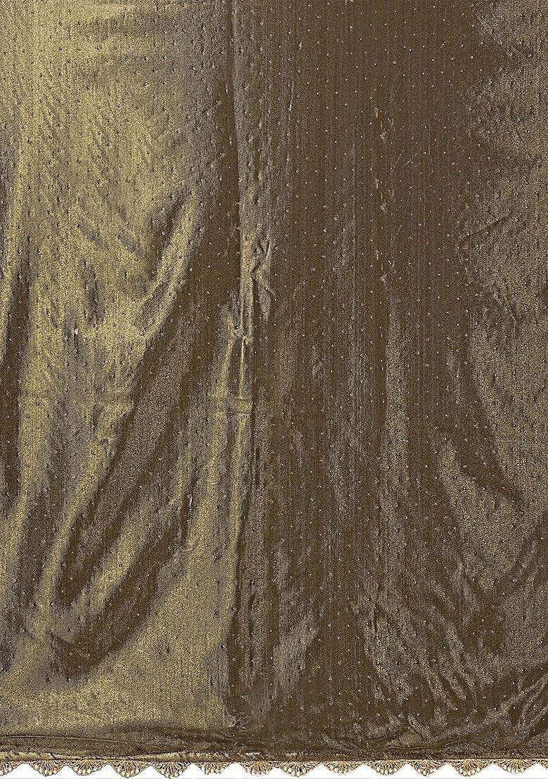 Brown Bandhani Embellished Net Saree Set