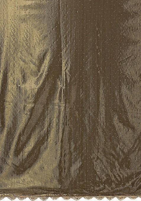 Brown Bandhani Embellished Net Saree Set