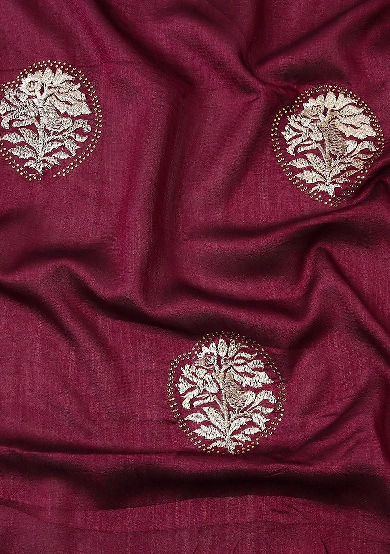 Purple Ethnic Motifs Embroidered Saree Set