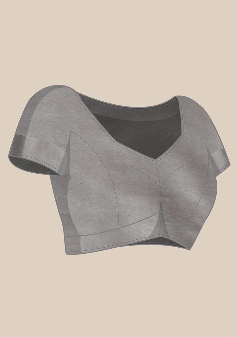 Grey Embellished Organza Saree Set