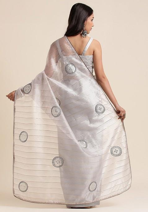 Grey Embellished Organza Saree Set