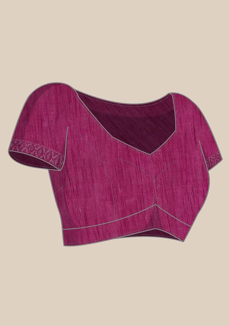 Purple Floral Print Bead Lycra Saree Set