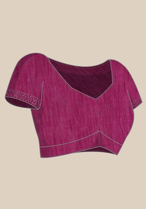 Purple Floral Print Bead Lycra Saree Set