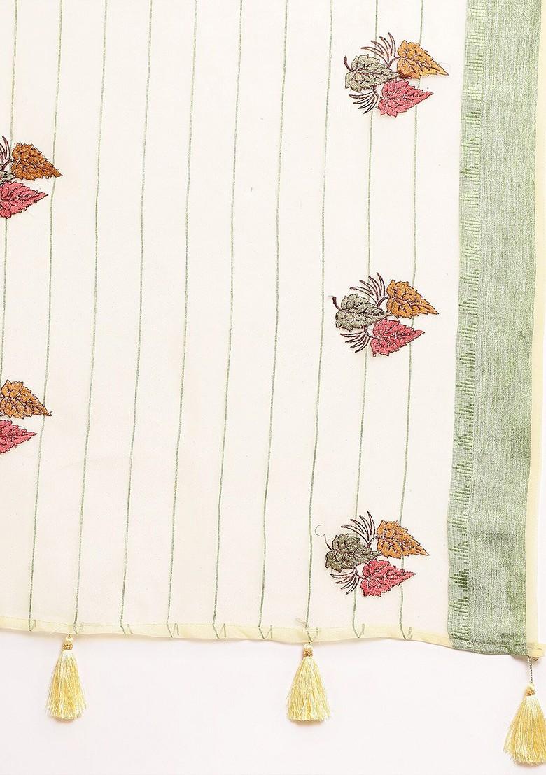 Yellow And Green Embellished Embroidered Organza Saree Set