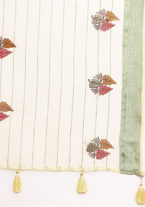 Yellow And Green Embellished Embroidered Organza Saree Set