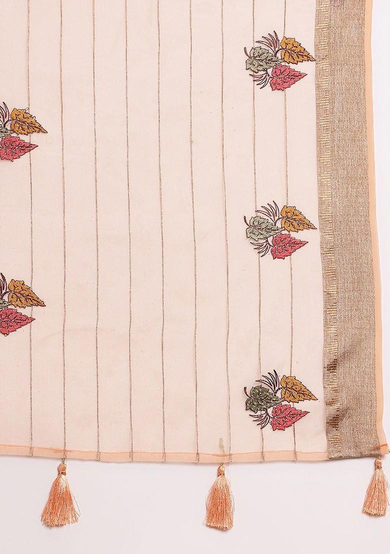 Peach Embroidered Organza Saree Set
