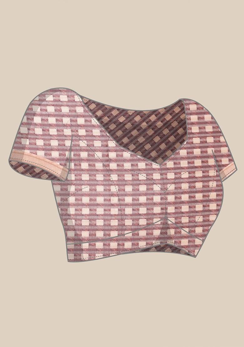 Beige Floral Print Zari Saree Set - Indya