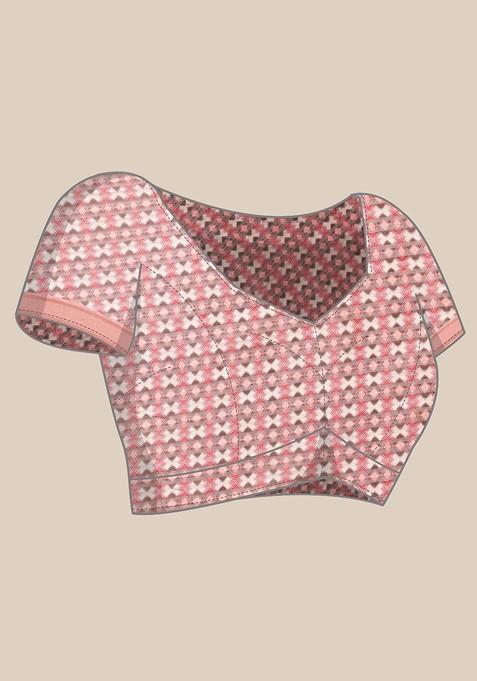 Red Geometric Print Zari Leheriya Saree Set