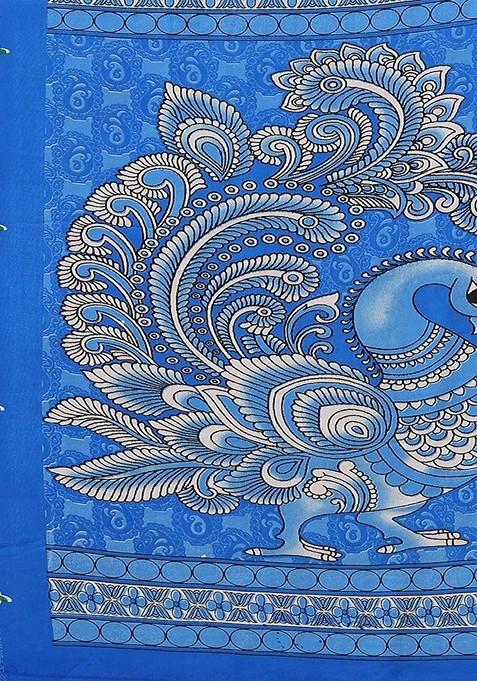 Blue Ethnic Motifs Printed Zari Pure Chiffon Saree Set