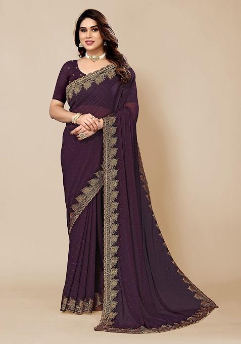 Purple Embroidered Saree Set