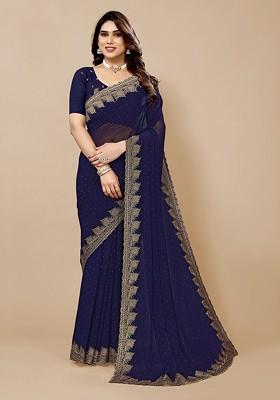 Blue Embroidered Saree Set