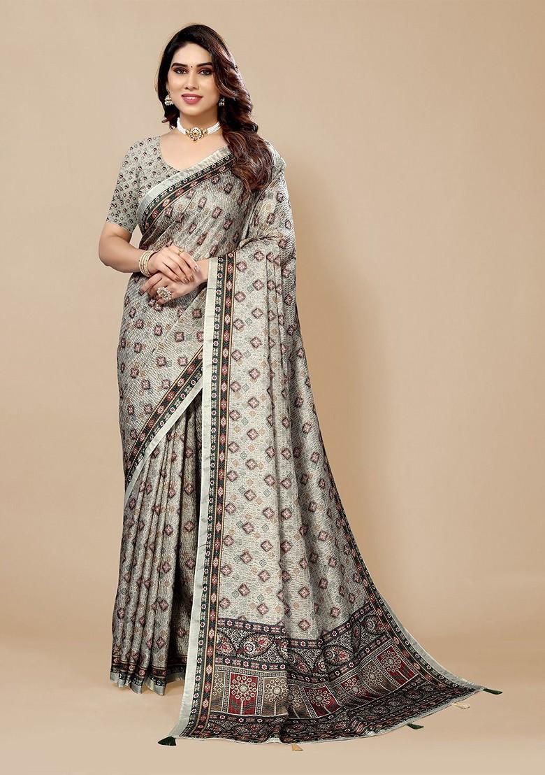 Green Ethnic Motifs Printed Saree Set