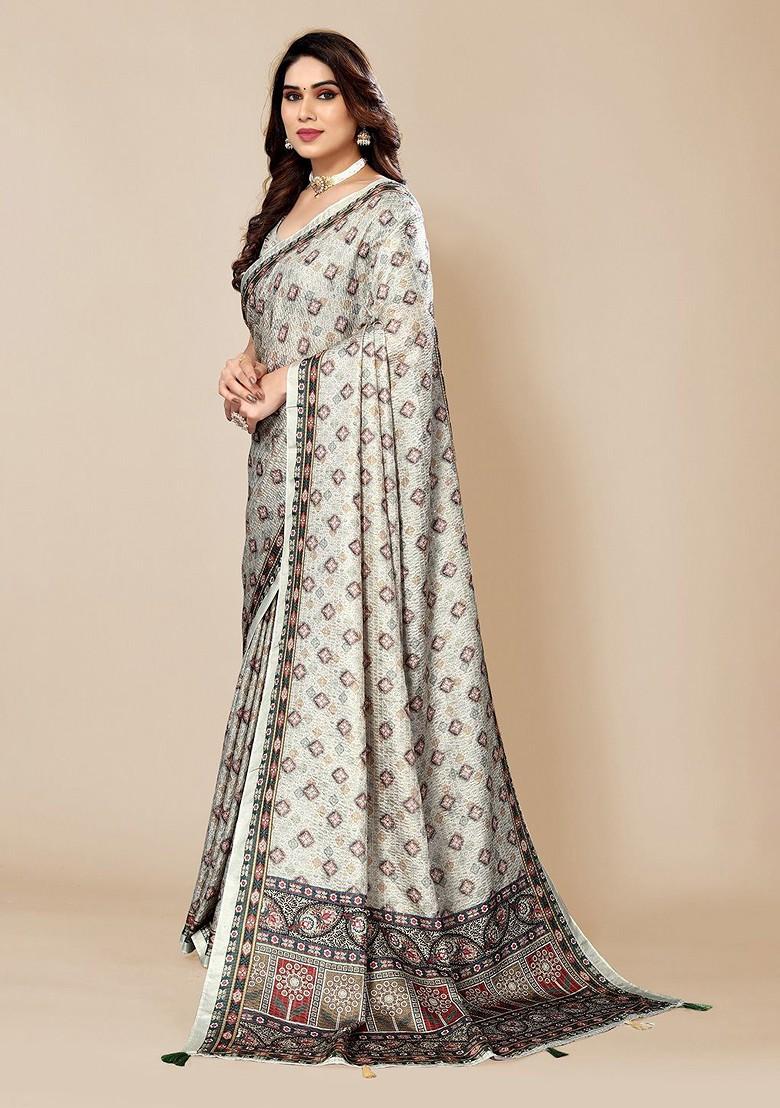 Green Ethnic Motifs Printed Saree Set