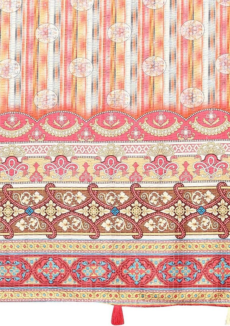 Peach Ethnic Motifs Printed Saree Set
