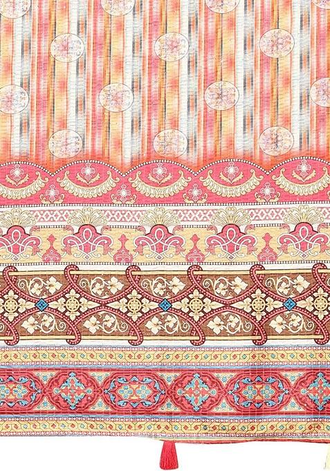 Peach Ethnic Motifs Printed Saree Set