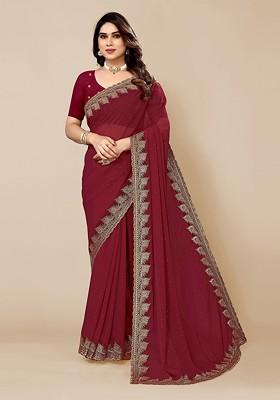 Maroon Embroidered Saree Set