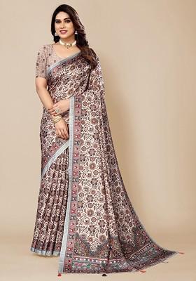 Pink Floral Print Saree Set