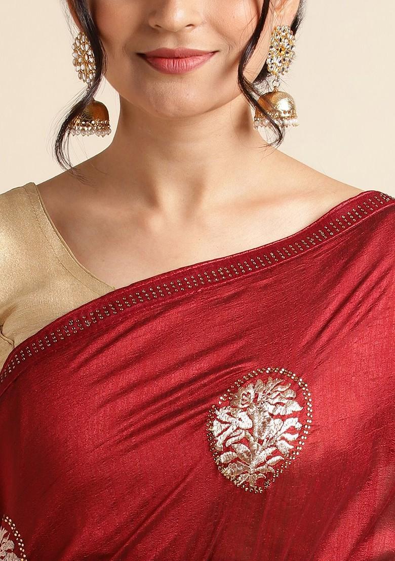 Maroon Ethnic Motifs Embroidered Saree Set