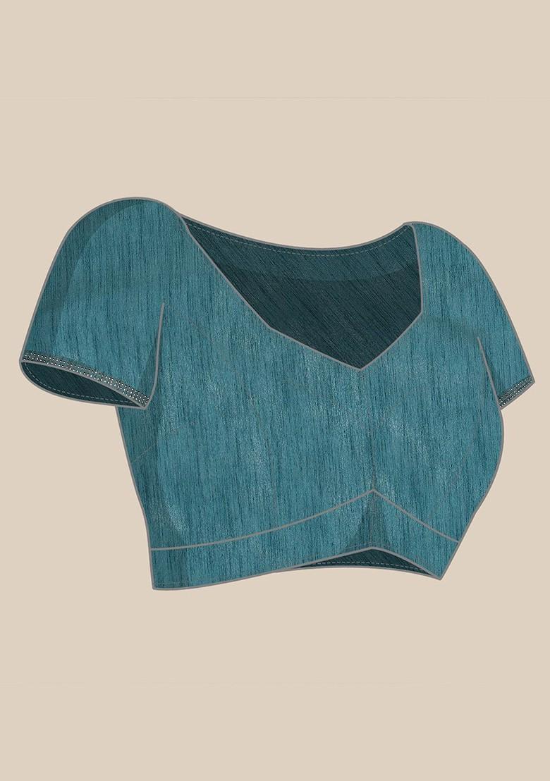 Blue Ethnic Motifs Embroidered Saree Set