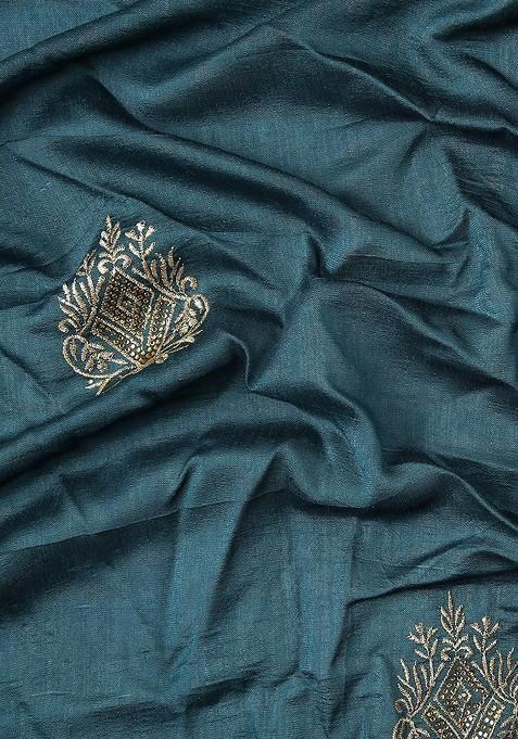 Blue Ethnic Motifs Embroidered Saree Set