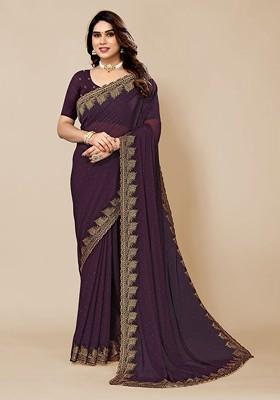 Purple Embellished Embroidered Saree Set