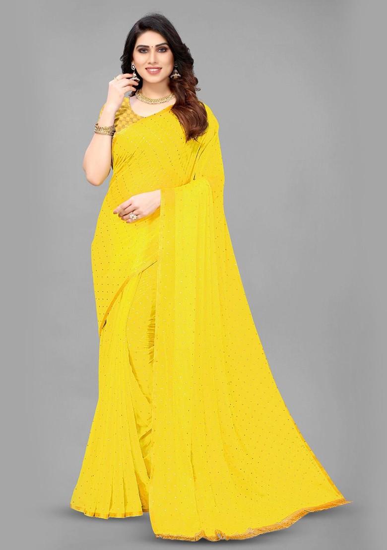 Yellow Polka Dot Zari Saree Set
