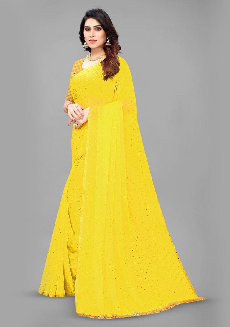 Yellow Polka Dot Zari Saree Set