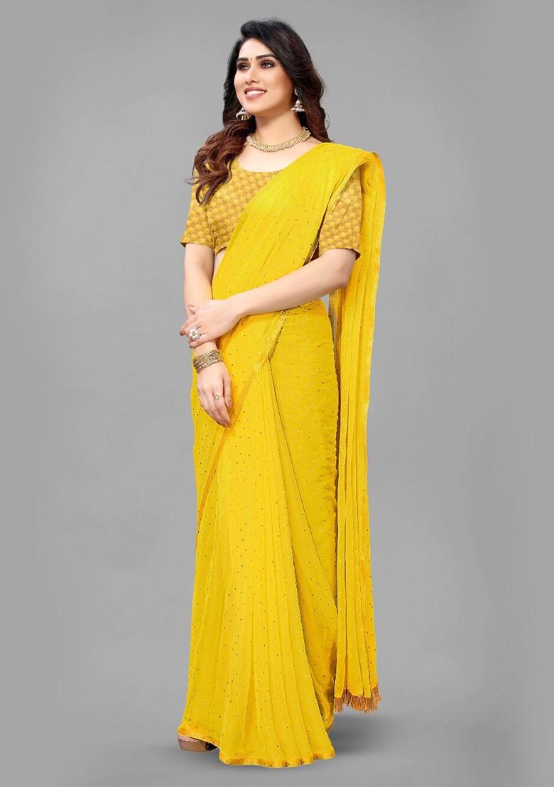 Yellow Polka Dot Zari Saree Set