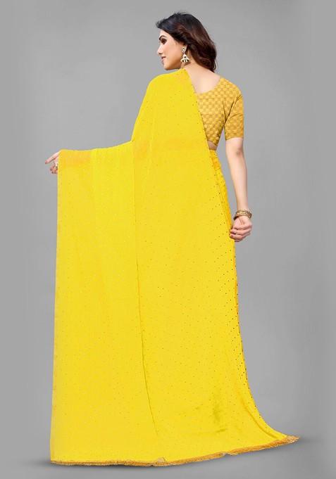 Yellow Polka Dot Zari Saree Set