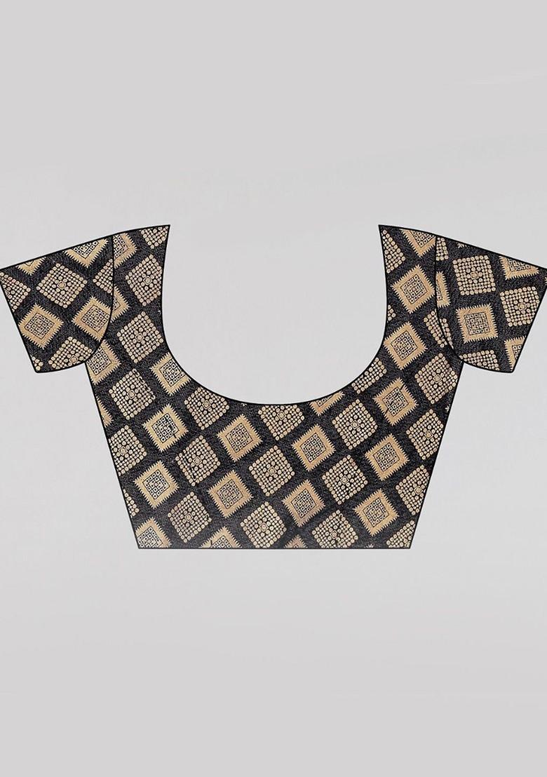 Red Geometric Print Zari Saree Set