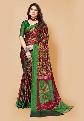 Red Floral Print Saree Set