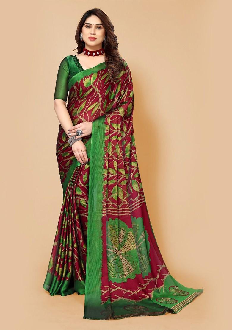 Red Floral Print Saree Set
