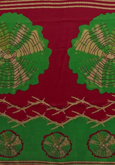 Red Floral Print Saree Set