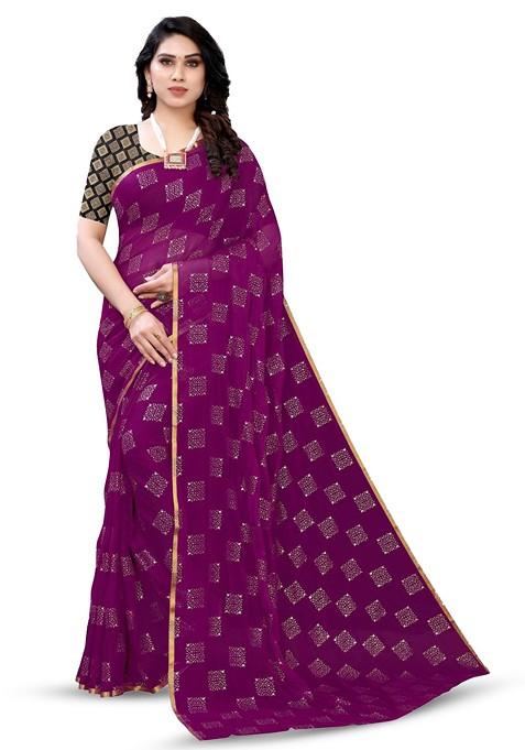 Burgundy Geometric Zari Saree Set