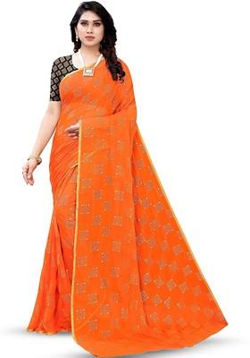 Orange Geometric Zari Saree Set