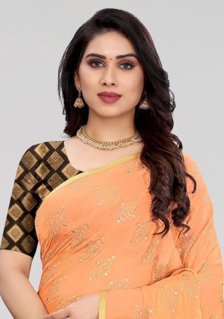 Peach Ethnic Motifs Zari Saree Set
