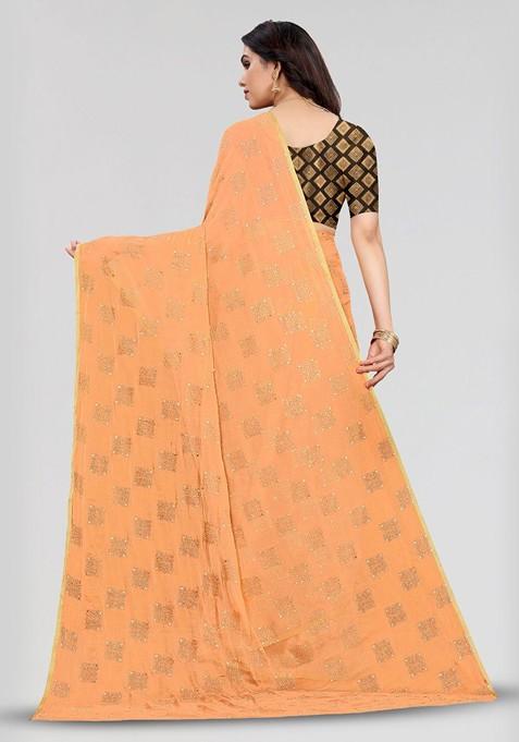 Peach Ethnic Motifs Zari Saree Set