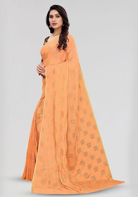 Peach Ethnic Motifs Zari Saree Set