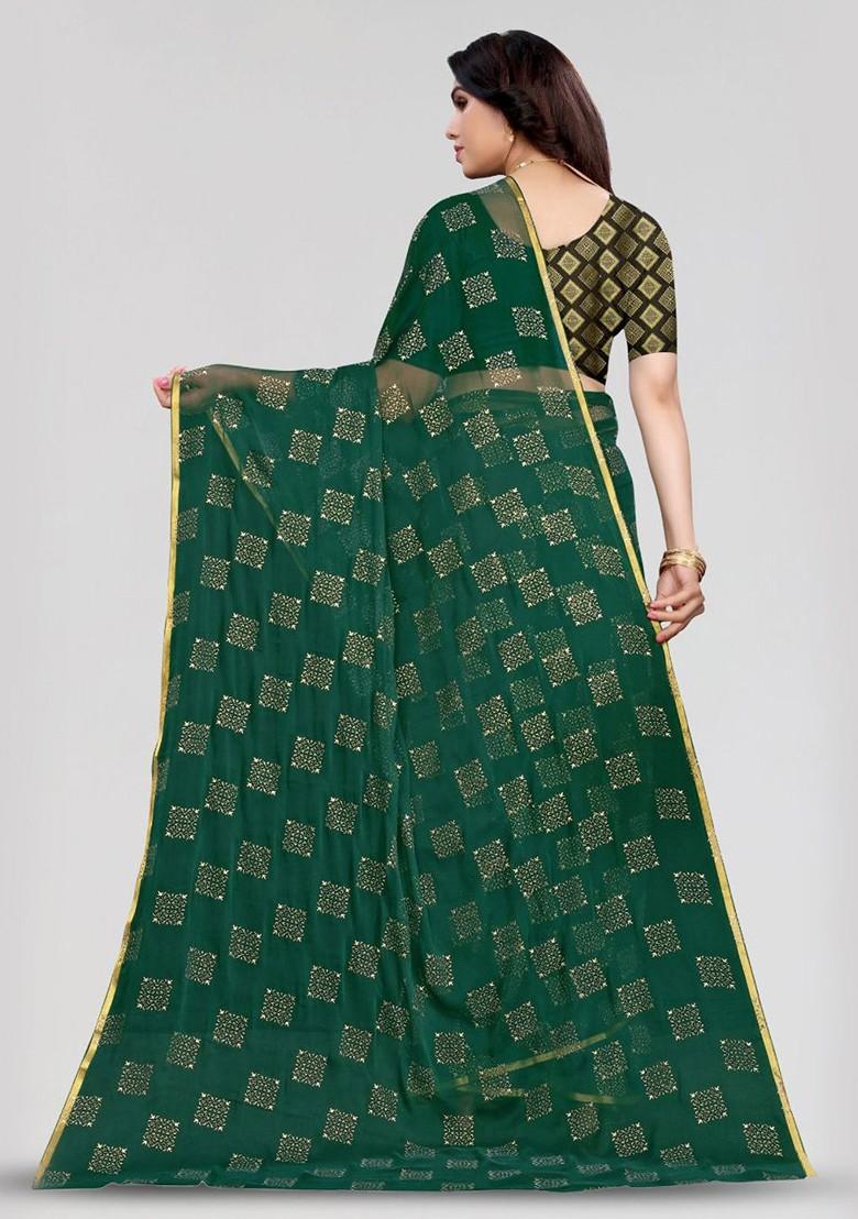 Green Ethnic Motifs Zari Saree Set