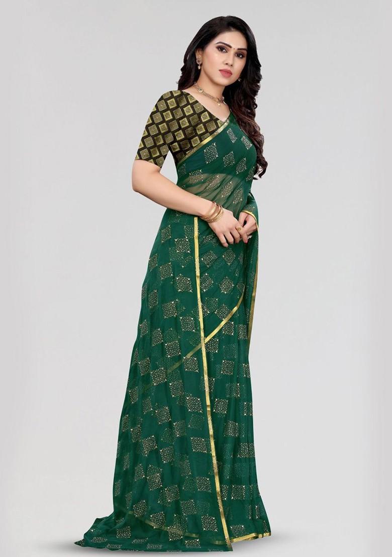 Green Ethnic Motifs Zari Saree Set