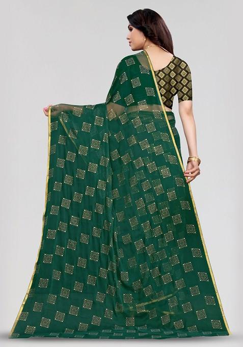 Green Ethnic Motifs Zari Saree Set