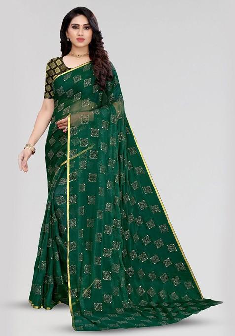 Green Ethnic Motifs Zari Saree Set