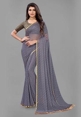 Grey Polka Dot Printed Saree Set