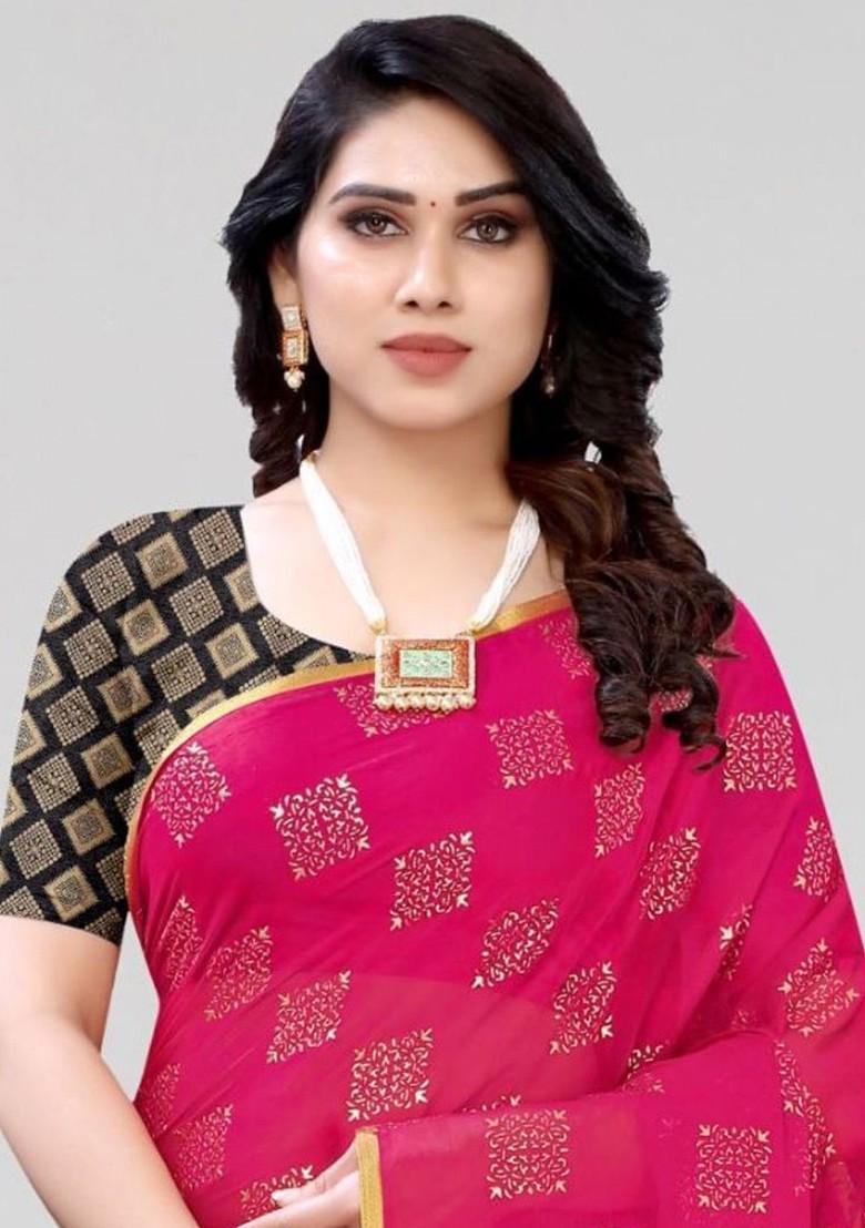 Pink Ethnic Motifs Saree Set